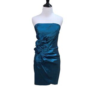 Jessica McClintock Women's Cocktail Dress Vintage 1990's Size 10P Taffeta Teal